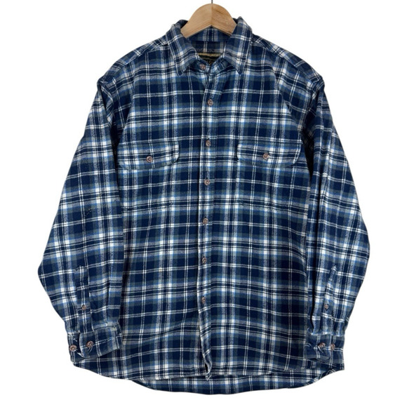 Field & Stream Heavy Cotton Flannel XL Blue Plaid Men's Shirt L/S Vintage‎ - Picture 1 of 5
